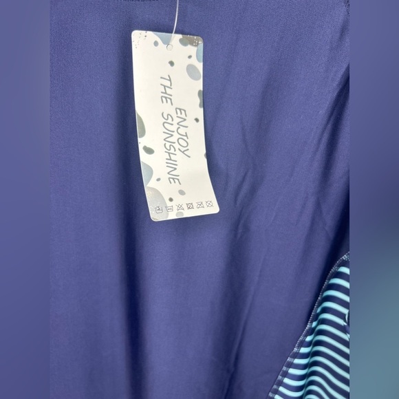 Enjoy the Sunshine Rash Guard Navy Blue with Baby Blue Stripes Size XL - Picture 3 of 4
